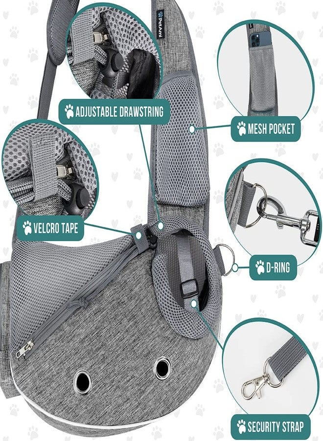 PetAmi Dog Sling Carrier for Small Dogs, Puppy Carrier Sling Purse, Dog Bags for Traveling, Carrying Bag to Wear Medium Cat, Adjustable Crossbody Pet Sling Travel, Poop Bag Dispenser, Max 5 lbs, Gray - Image 3